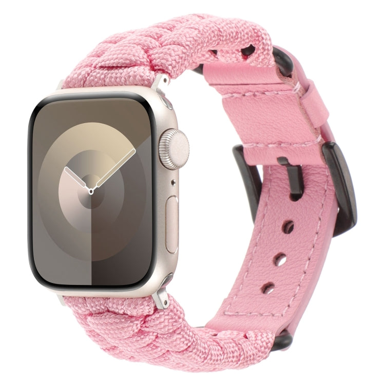 For Apple Watch SE 40mm Plain Paracord Genuine Leather Watch Band(Pink) - Watch Bands by PMC TechLife | Online Shopping South Africa | PMC TechLife