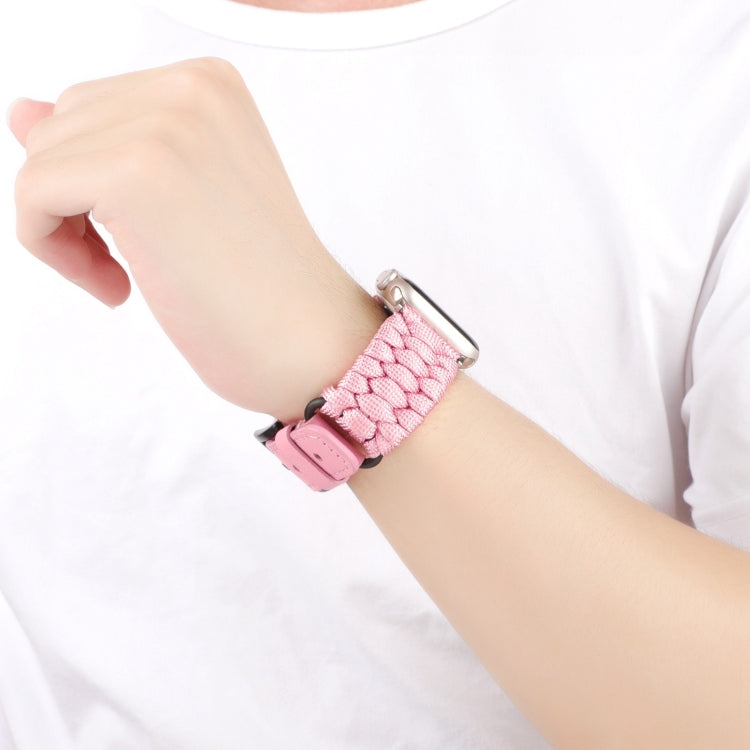 For Apple Watch SE 40mm Plain Paracord Genuine Leather Watch Band(Pink) - Watch Bands by PMC TechLife | Online Shopping South Africa | PMC TechLife