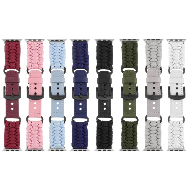 For Apple Watch Series 5 44mm Plain Paracord Genuine Leather Watch Band(Black) - Watch Bands by PMC TechLife | Online Shopping South Africa | PMC TechLife