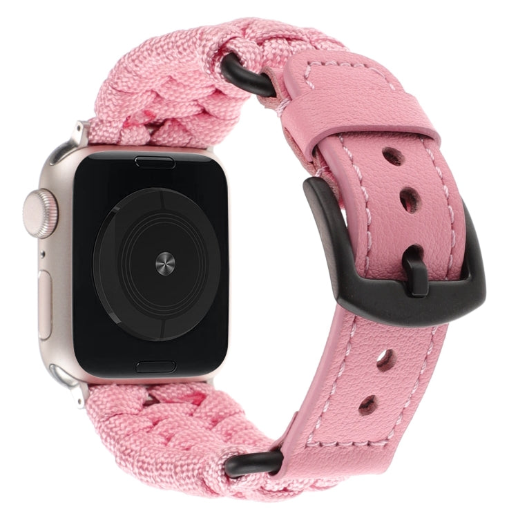 For Apple Watch Series 3 38mm Plain Paracord Genuine Leather Watch Band(Pink) - free shipping - PMC TechLife - Order now!