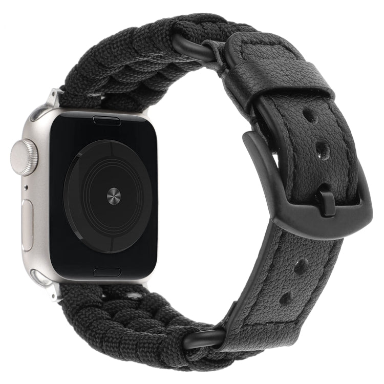 For Apple Watch Series 3 38mm Plain Paracord Genuine Leather Watch Band(Black) - Watch Bands by PMC TechLife | Online Shopping South Africa | PMC TechLife