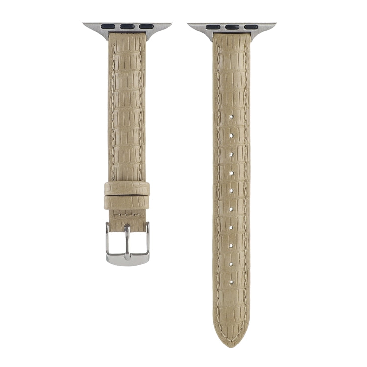 For Apple Watch SE 2022 44mm Slim Crocodile Leather Watch Band(Khaki) - free shipping - PMC TechLife - Order now!
