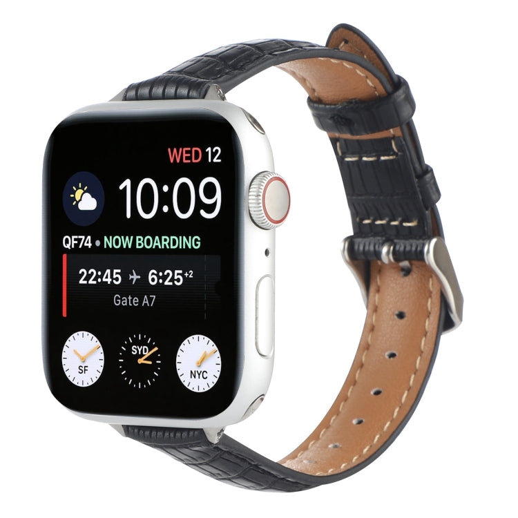 For Apple Watch SE 40mm Slim Crocodile Leather Watch Band(Black) - free shipping - PMC TechLife - Order now!