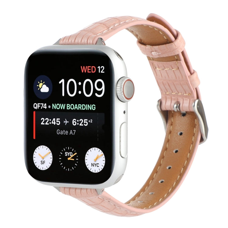 For Apple Watch Series 6 40mm Slim Crocodile Leather Watch Band(Pink) - Watch Bands by PMC TechLife | Online Shopping South Africa | PMC TechLife | Buy Now Pay Later Mobicred