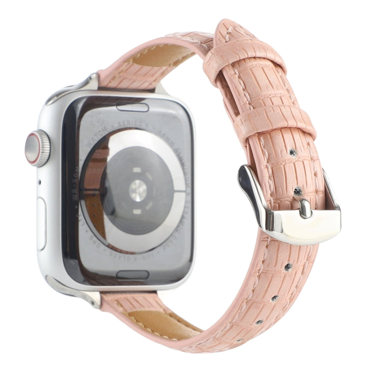 For Apple Watch Series 6 40mm Slim Crocodile Leather Watch Band(Pink) - Watch Bands by PMC TechLife | Online Shopping South Africa | PMC TechLife | Buy Now Pay Later Mobicred