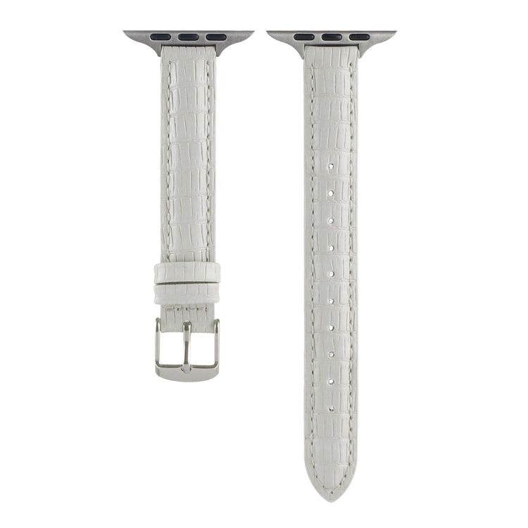 For Apple Watch Series 3 38mm Slim Crocodile Leather Watch Band(White) - Watch Bands by PMC TechLife | Online Shopping South Africa | PMC TechLife | Buy Now Pay Later Mobicred