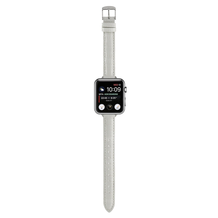 For Apple Watch Series 3 38mm Slim Crocodile Leather Watch Band(White) - Watch Bands by PMC TechLife | Online Shopping South Africa | PMC TechLife | Buy Now Pay Later Mobicred