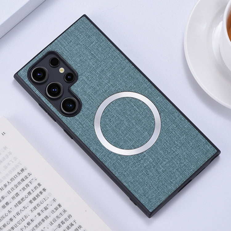 For Samsung Galaxy S24 Ultra 5G Magsafe Magnetic Ring Cloth Texture Phone Case(Green) - Galaxy S24 Ultra 5G Cases by PMC TechLife | Online Shopping South Africa | PMC TechLife