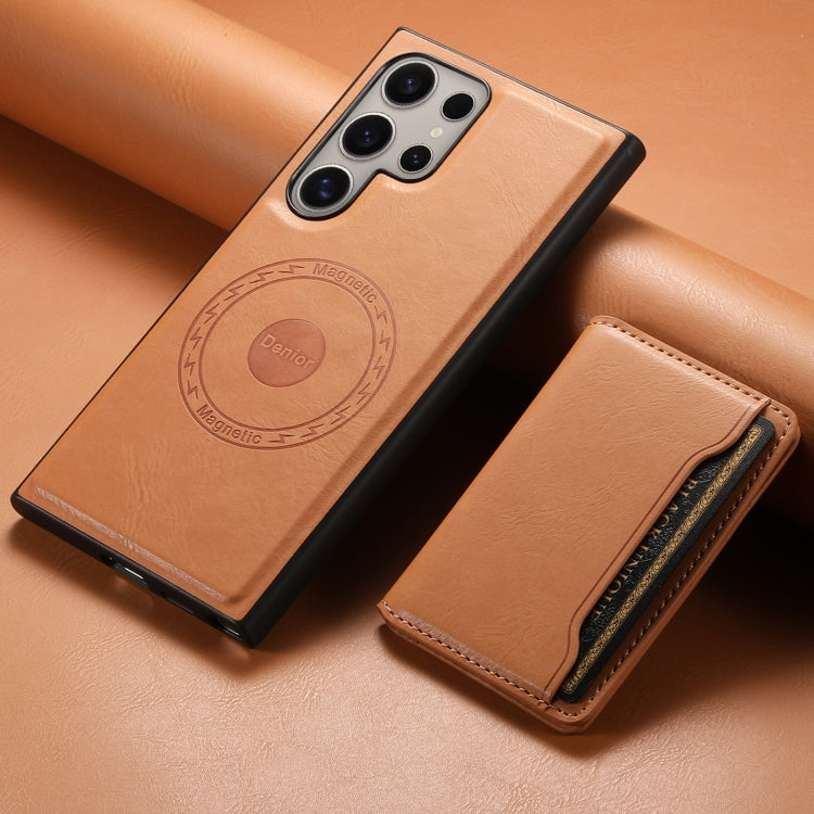 For Samsung Galaxy S23 Ultra 5G Denior Cowhide Texture Leather MagSafe Detachable Wallet Phone Case(Khaki) - Galaxy S23 Ultra 5G Cases by Denior | Online Shopping South Africa | PMC TechLife