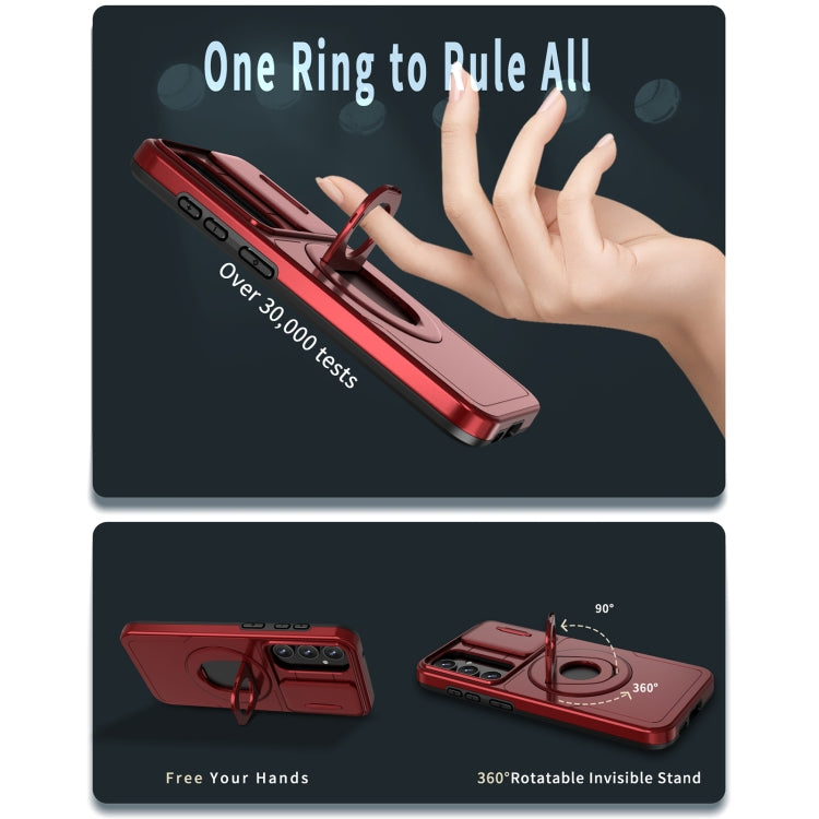 For Samsung Galaxy S22 5G Camshield MagSafe Ring Holder Armor Phone Case(Red) - Galaxy S22 5G Cases by PMC TechLife | Online Shopping South Africa | PMC TechLife