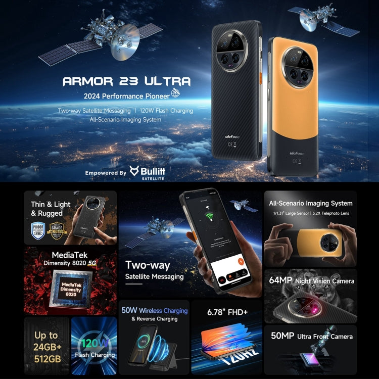 Ulefone Armor 23 Ultra Rugged Phone, 12GB+512GB, 6.78 inch Android 13 MediaTek Dimensity 8020 Octa Core up to 2.6GHz, Network: 5G, NFC, OTG, Satellite Messaging(Umbra Orange) - Ulefone by Ulefone | Online Shopping South Africa | PMC Jewellery | Buy Now Pay Later Mobicred