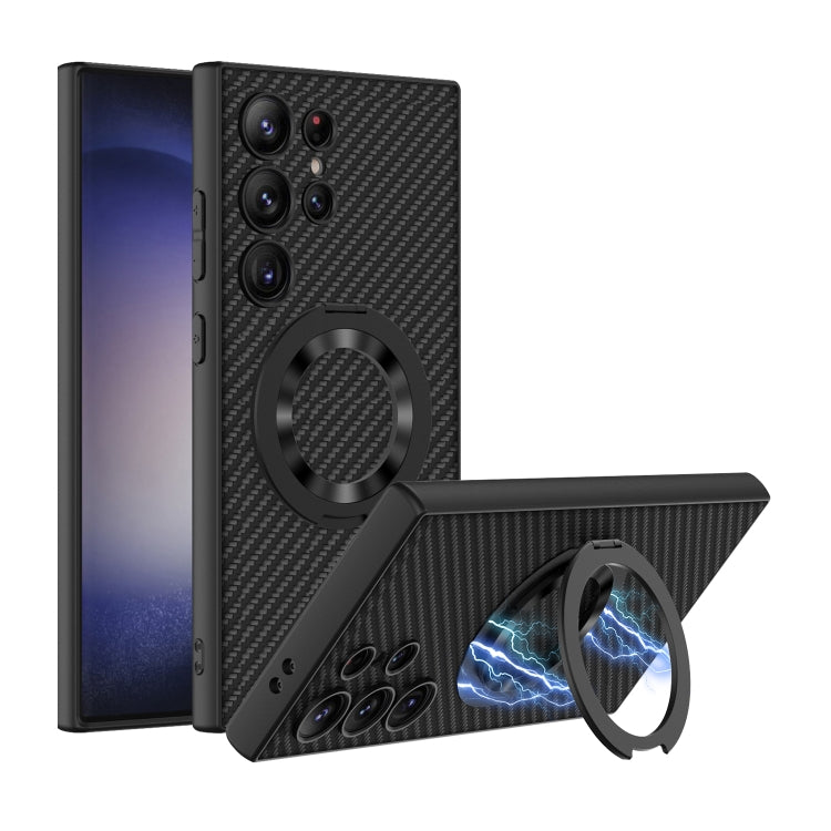 For Samsung Galaxy S24 Ultra 5G GKK Skin Feel Leather MagSafe Magnetic Phone Case with Holder(Black) - Galaxy S24 Ultra 5G Cases by GKK | Online Shopping South Africa | PMC TechLife | Buy Now Pay Later Mobicred