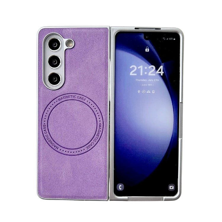 For Samsung Galaxy Z Fold5 Skin Feel Leather Texture MagSafe Pearlescent Paint Shockproof Phone Case(Purple) - Galaxy Z Fold5 Cases by PMC Jewellery | Online Shopping South Africa | PMC Jewellery