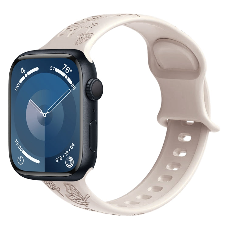 For Apple Watch SE 44mm Butterfly Flower Embossed Silicone Watch Band(Starlight) - Watch Bands by PMC TechLife | Online Shopping South Africa | PMC TechLife