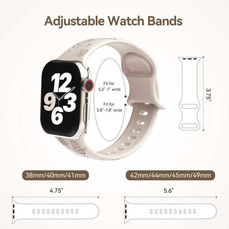 For Apple Watch Series 2 38mm Butterfly Flower Embossed Silicone Watch Band(Starlight) - Watch Bands by PMC TechLife | Online Shopping South Africa | PMC TechLife