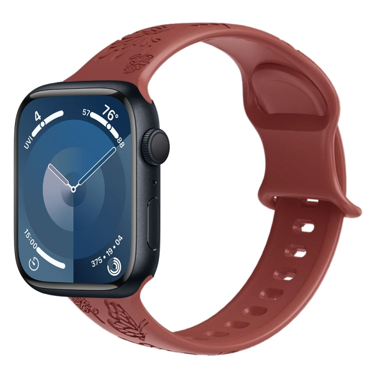 For Apple Watch 42mm Butterfly Flower Embossed Silicone Watch Band(Brick Red) - free shipping - PMC TechLife - Order now!