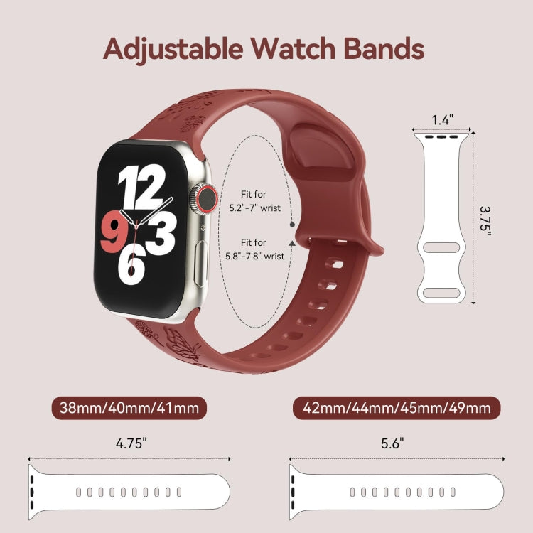 For Apple Watch 42mm Butterfly Flower Embossed Silicone Watch Band(Brick Red) - free shipping - PMC TechLife - Order now!