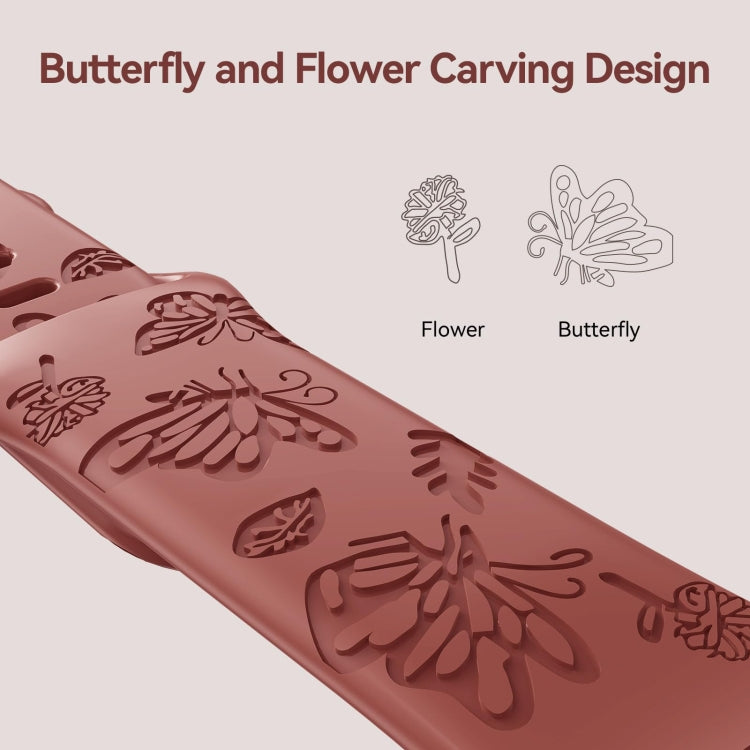 For Apple Watch 42mm Butterfly Flower Embossed Silicone Watch Band(Brick Red) - free shipping - PMC TechLife - Order now!