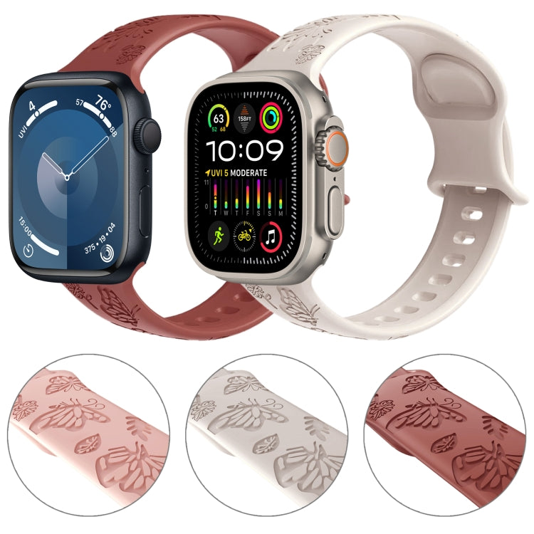 For Apple Watch Series 2 38mm Butterfly Flower Embossed Silicone Watch Band(Starlight) - Watch Bands by PMC TechLife | Online Shopping South Africa | PMC TechLife