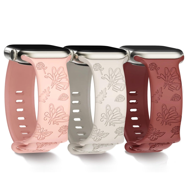 For Apple Watch SE 40mm Butterfly Flower Embossed Silicone Watch Band(Starlight) - Watch Bands by PMC TechLife | Online Shopping South Africa | PMC TechLife