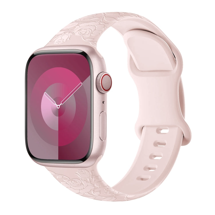 For Apple Watch SE 2023 44mm Rose Embossed Silicone Watch Band(Pink) - Watch Bands by PMC TechLife | Online Shopping South Africa | PMC TechLife