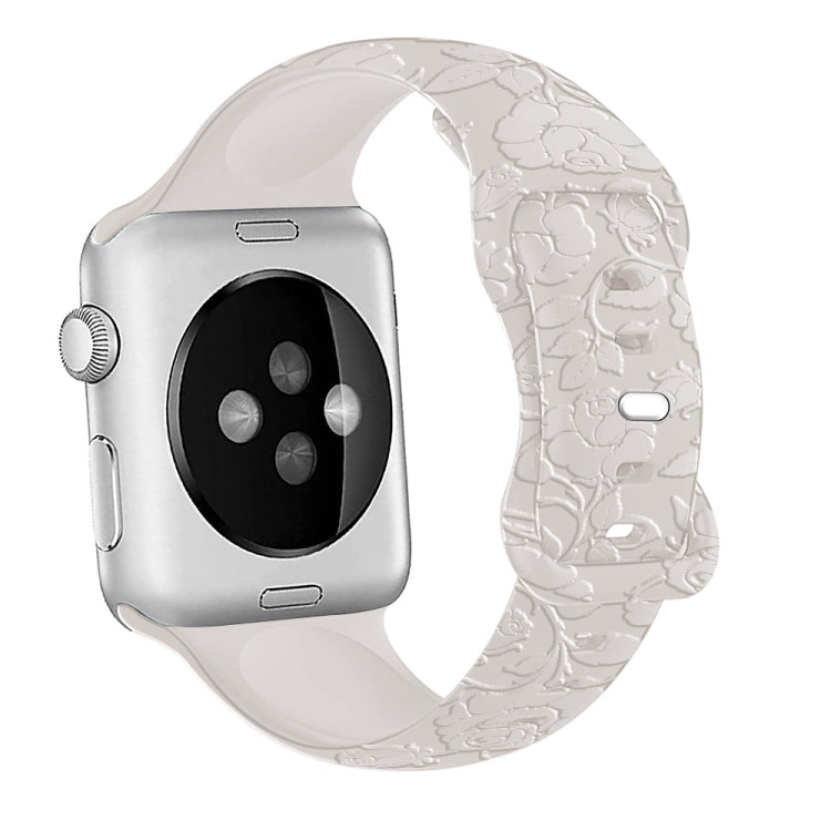 For Apple Watch Ultra 49mm Rose Embossed Silicone Watch Band(Starlight) - Watch Bands by PMC TechLife | Online Shopping South Africa | PMC TechLife