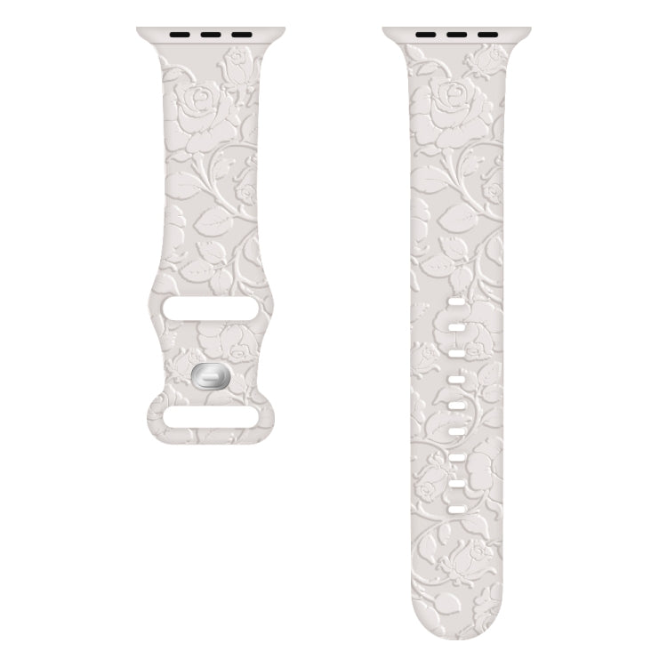 For Apple Watch SE 2022 40mm Rose Embossed Silicone Watch Band(Starlight) - Watch Bands by PMC TechLife | Online Shopping South Africa | PMC TechLife