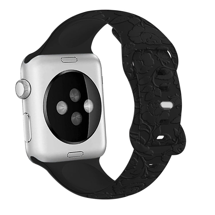 For Apple Watch SE 2022 44mm Rose Embossed Silicone Watch Band(Black) - Watch Bands by PMC TechLife | Online Shopping South Africa | PMC TechLife