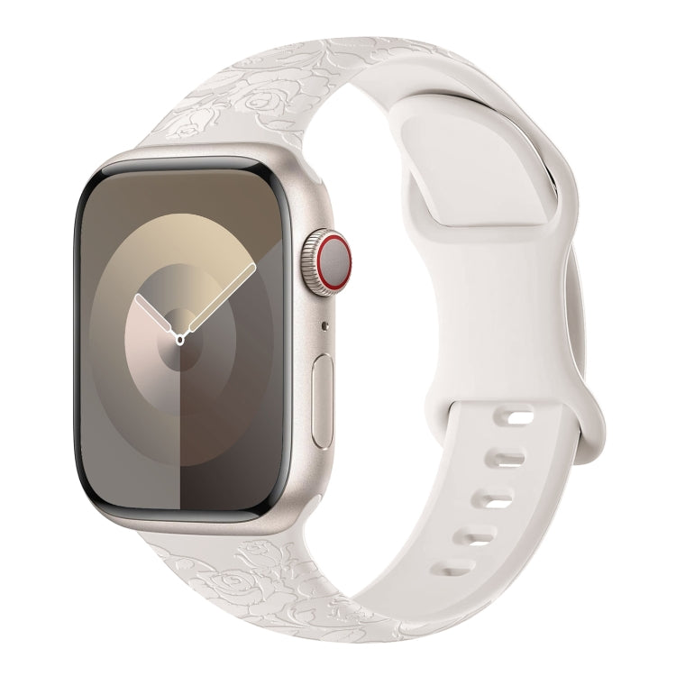 For Apple Watch Series 7 45mm Rose Embossed Silicone Watch Band(Starlight) - Watch Bands by PMC TechLife | Online Shopping South Africa | PMC TechLife
