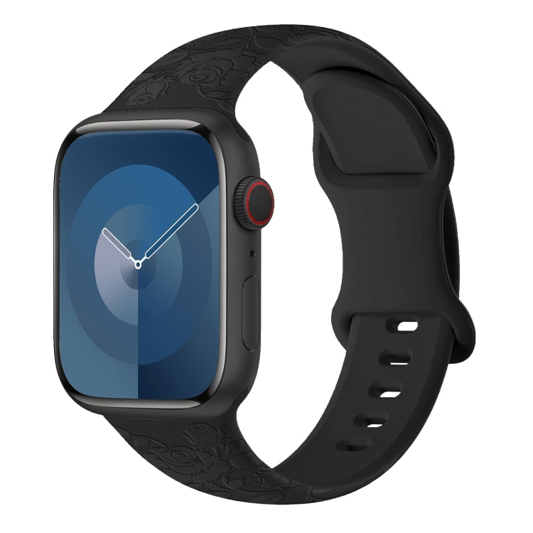 For Apple Watch Series 4 40mm Rose Embossed Silicone Watch Band(Black) - Watch Bands by PMC TechLife | Online Shopping South Africa | PMC TechLife