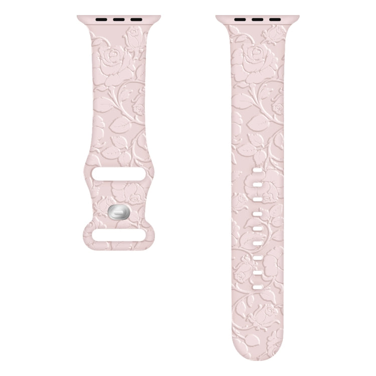 For Apple Watch Series 3 42mm Rose Embossed Silicone Watch Band(Pink) - Watch Bands by PMC TechLife | Online Shopping South Africa | PMC TechLife