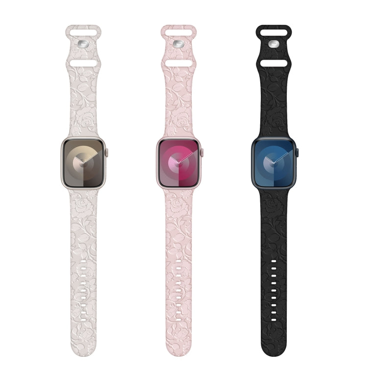 For Apple Watch Series 9 41mm Rose Embossed Silicone Watch Band(Starlight) - Watch Bands by PMC TechLife | Online Shopping South Africa | PMC TechLife