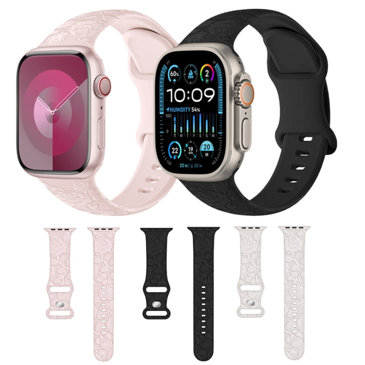 For Apple Watch Series 7 45mm Rose Embossed Silicone Watch Band(Starlight) - Watch Bands by PMC TechLife | Online Shopping South Africa | PMC TechLife