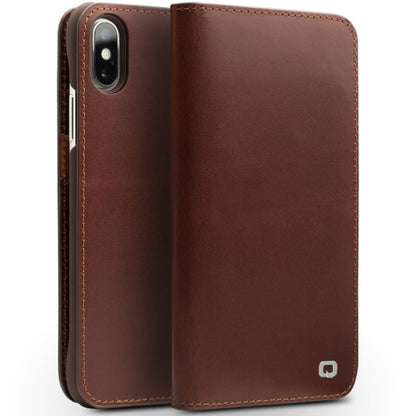 For iPhone X / XS QIALINO Crazy Horse Business Horizontal Flip Leather Case with Holder & Card Slots, Style:Without Buckle(Brown) - More iPhone Cases by QIALINO | Online Shopping South Africa | PMC Jewellery | Buy Now Pay Later Mobicred