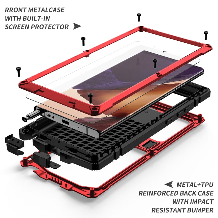 For Samsung Galaxy Note 20 Ultra R-JUST Shockproof Waterproof Dust-proof Metal + Silicone Protective Case with Holder(Red) - Galaxy Note20 Cases by R-JUST | Online Shopping South Africa | PMC Jewellery | Buy Now Pay Later Mobicred