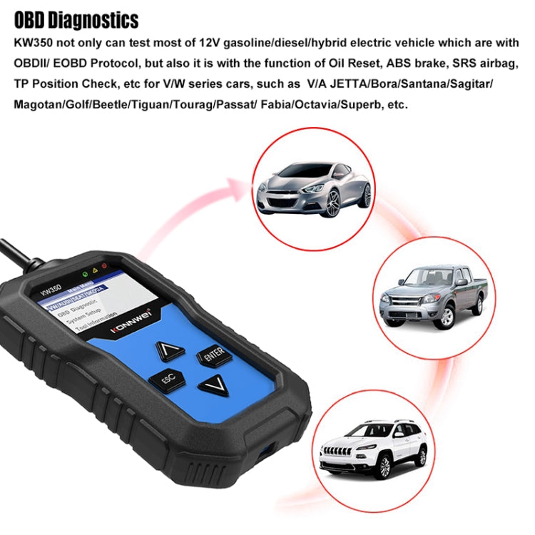 KONNWEI KW350 OBDII 12V Car Diagnostics Detector Scanner with 2 inch Black And White Display Screen V007 for Audi / Volkswagen - Code Readers & Scan Tools by KONNWEI | Online Shopping South Africa | PMC Jewellery | Buy Now Pay Later Mobicred