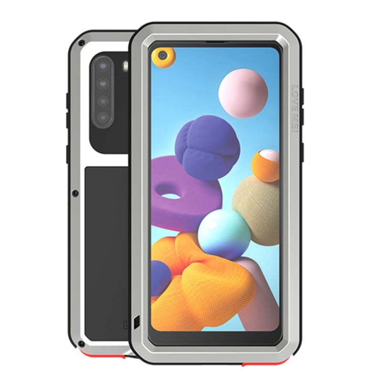 For Samsung Galaxy A21 (US Version) LOVE MEI Metal Shockproof Waterproof Dustproof Protective Case with Glass(Silver) - free shipping - PMC TechLife - Order now!