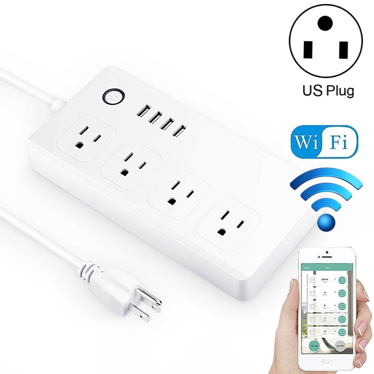 4 x USB Ports + 4 x US Plug Jack WiFi Remote Control Smart Power Socket Works with Alexa & Google Home, AC 110-240V, US Plug - Smart Socket by PMC Jewellery | Online Shopping South Africa | PMC Jewellery