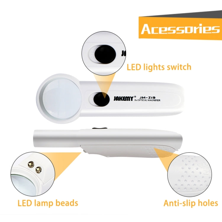 JAKEMY JM-Z19 Portable 8X Optical Magnifier with LED Light - Microscope Magnifier Series by JAKEMY | Online Shopping South Africa | PMC TechLife | Buy Now Pay Later Mobicred