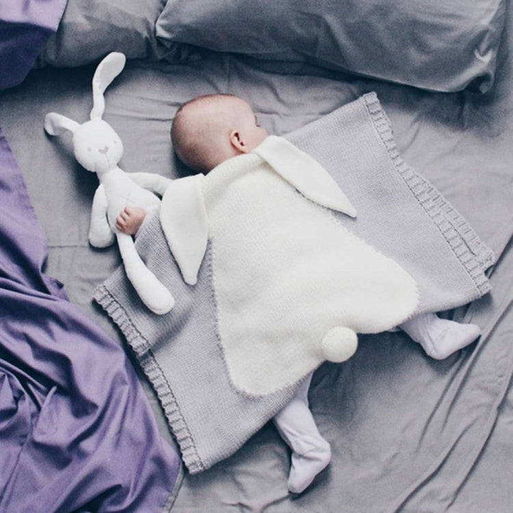 Rabbit Pattern Stereoscopic Ears Baby Knitted Blanket(Grey) - Towels & Burp Cloths by PMC TechLife | Online Shopping South Africa | PMC TechLife | Buy Now Pay Later Mobicred