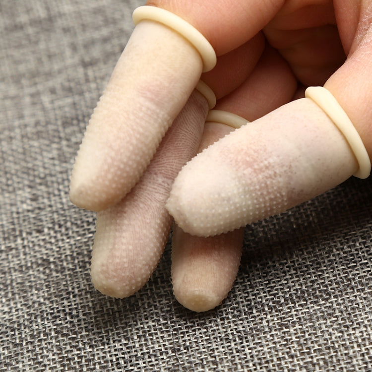 100pcs / Pack Antistatic Antislip Durable Fingertips Latex Protective Gloves, Size: M, 2.6*6.3cm(Khaki) - free shipping - PMC TechLife - Order now!