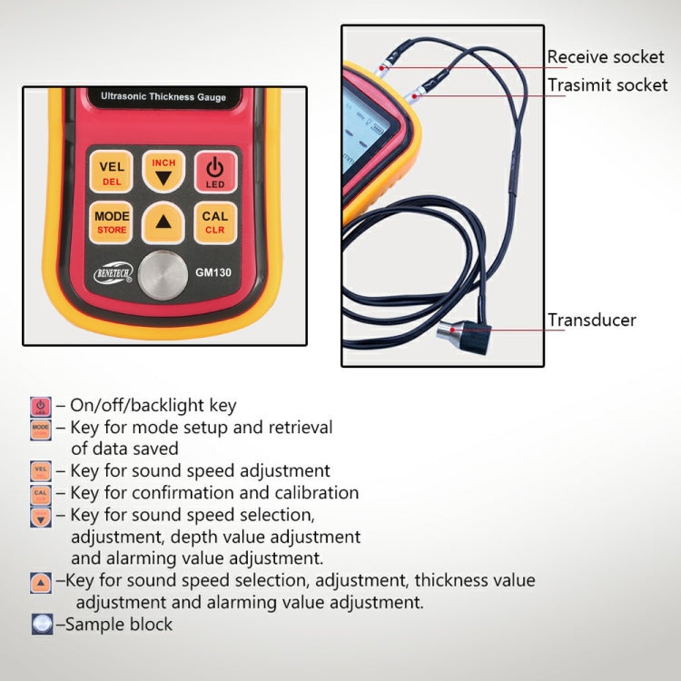 BENETECH GM130 Ultrasonic Thickness Meter Tester Gauge, Measure Range: 1.00~300.0mm - free shipping - PMC TechLife - Order now!