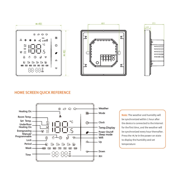 BHT-006GCLW 95-240V AC 5A Smart Home Heating Thermostat for EU Box, Control Boiler Heating with Only Internal Sensor, WiFi (White) - Thermostat & Thermometer by PMC TechLife | Online Shopping South Africa | PMC TechLife