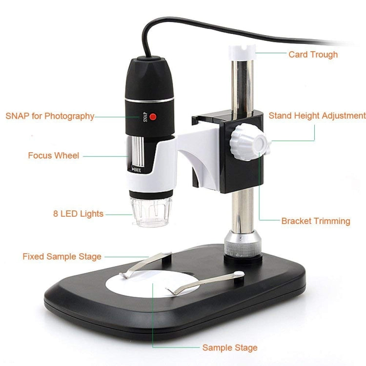DMS-MDS800 40X-1600X Magnifier 2.0MP Image Sensor USB Digital Microscope with 8 LEDs & Professional Stand - free shipping - PMC TechLife - Order now!