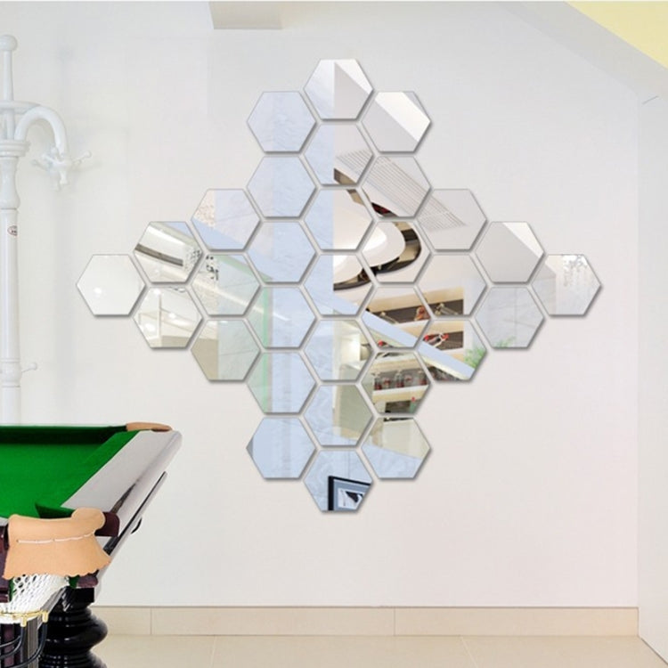 12 PCS 3D Hexagonal Mirror Wall Stickers Set, Size: 10*10cm(Silver) - free shipping - PMC TechLife - Order now!