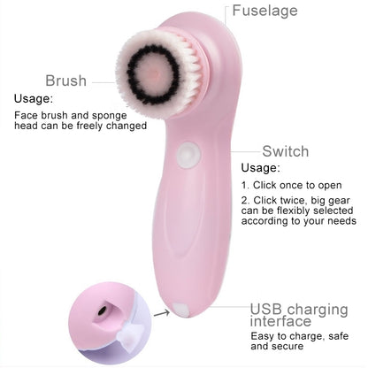 3 in 1 USB Charging Electronic Cleaning Face Beauty Instrument Pores Nose Blackhead Facial Cleansing Brush (Pink) - Cleanser by PMC Jewellery | Online Shopping South Africa | PMC Jewellery
