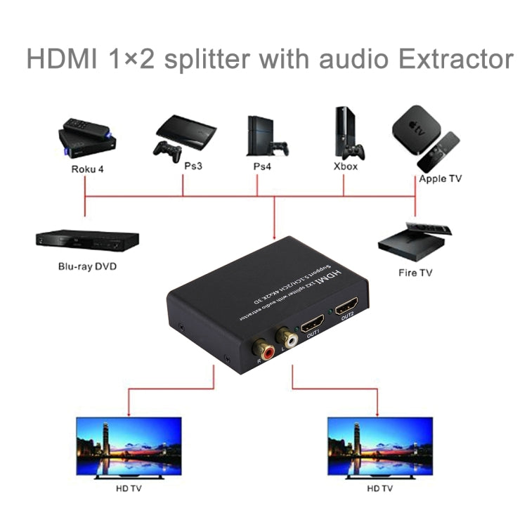 HDMI 1x2 Splitter with Audio Extractor, Support 5.1CH / 2CH, 4Kx2K, 3D - Splitter by PMC Jewellery | Online Shopping South Africa | PMC Jewellery