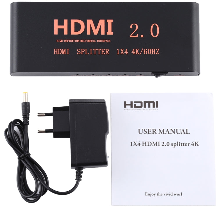 CY-042 1X4 HDMI 2.0 4K/60Hz Splitter, EU Plug - Splitter by PMC Jewellery | Online Shopping South Africa | PMC Jewellery