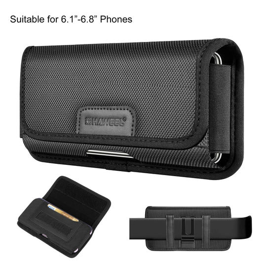 HAWEEL 6.1-6.8 inch Nylon Cloth Phone Belt Clip Horizontal Carrying Pouch with Card Slot (Black) -  by HAWEEL | Online Shopping South Africa | PMC Jewellery