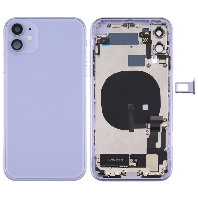 Battery Back Cover Assembly (with Side Keys & Power Button + Volume Button Flex Cable & Wireless Charging Module & Motor & Charging Port & Speaker Ringer Buzzer & Card Tray & Camera Lens Cover) for iPhone 11(Purple) - Back Cover by PMC TechLife | Online Shopping South Africa | PMC TechLife